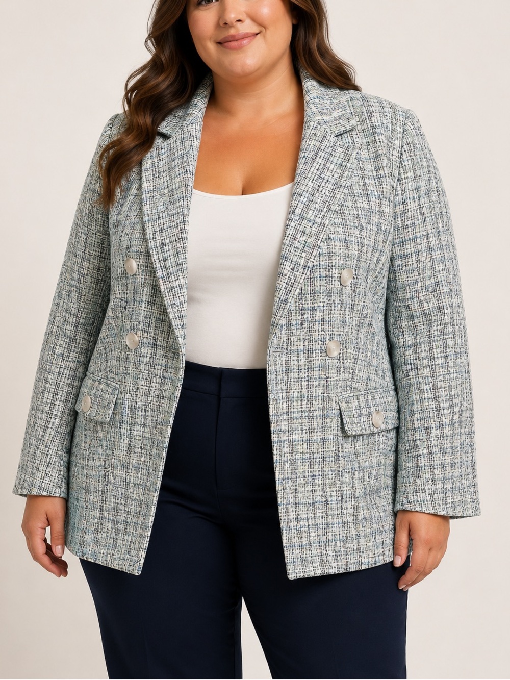 NWT Jones New York 3X Blue Tweed Faux Double Breasted Blazer
